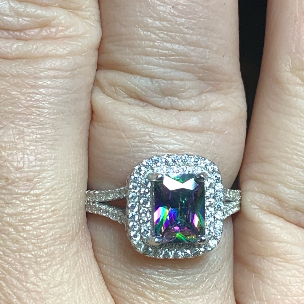 Vintage style mystic topaz with diamonique frame